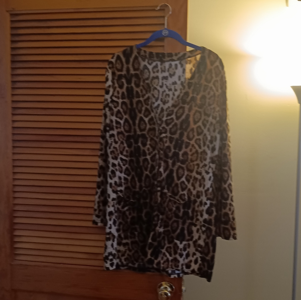 Leopard print button up long cardigan sweater from boohoo size 20